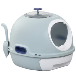 Pattie Futuristic Capsule-Shaped Cat Litter Box with 2 Doors Scoop Drawer Blue