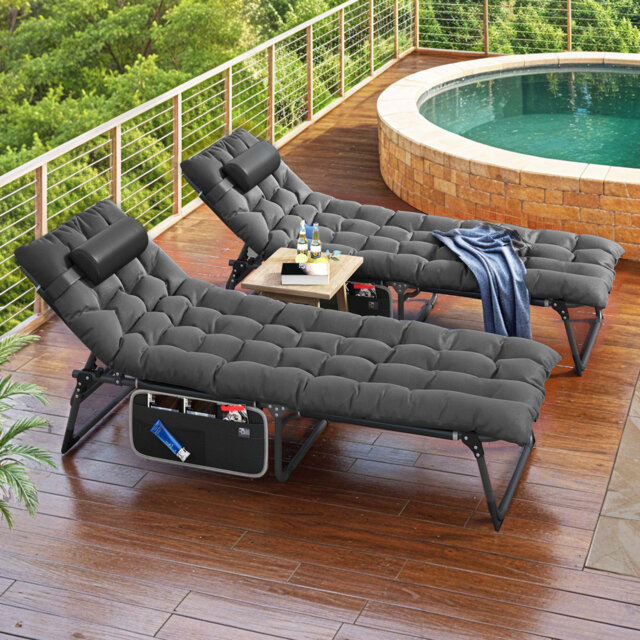 Cushion Folding Chaise Lawn Chair WEJOY All Season Folding Chaise