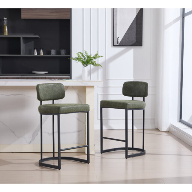 Wahson Bar Stools Set of 2 in PU Leather Modern Industrial Counter Chairs with Metal Frame for Home Bar Pub Restaurant, Brown