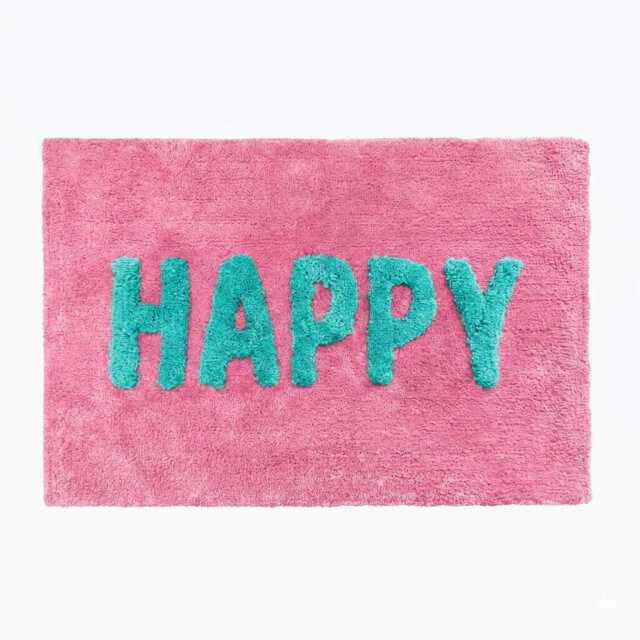 Happy Slogan Rectangle Bath Mat