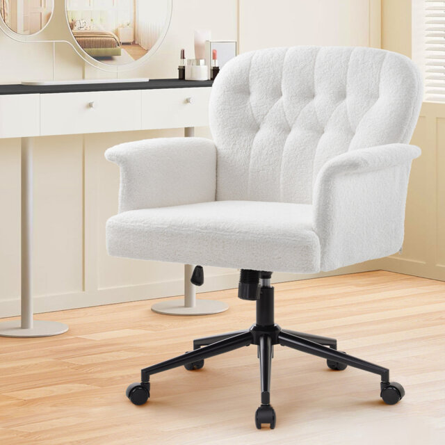 Office Desk Chair, Soft Fabric Cozy Desk Chair With Wheels And Arms, Modern Upholstered High Back Wide Seat Vanity Chair For Bedroom Living Room Makeu