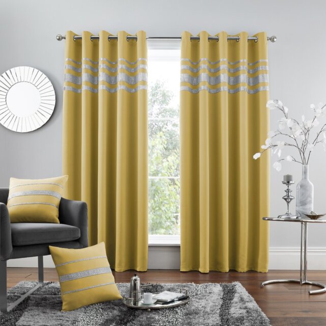Kendal Decorative Blackout Curtain Panels with Glitter Stripe Eyelet Ring Top, Thermal Insulated Polyester Window Drapes for Living Room Bedroom