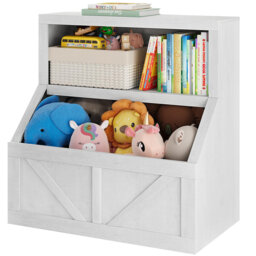 2 Tier Kids Bookshelf and Toy Storage Organiser, Children's Bookcase with Large Toy Bin, Engineered Wood Nursery and Playroom Storage Unit, 79.8 x 42.