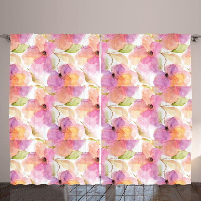 Rustic curtain, garden print, floral pattern, natural, pink peach pastel green