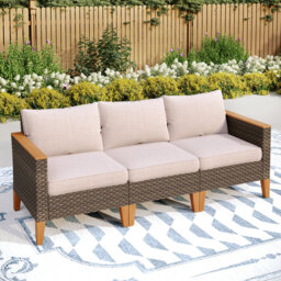 Aysheia 199.1Cm Wide Outdoor Wicker Patio Sofa with Cushions