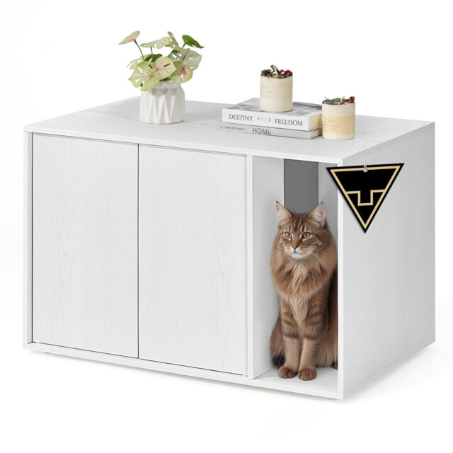 Hidden Cat Litter Box Enclosure, Superfast Toolless Assembly, Cat Litter Cupboard With Push-To-Open Doors & Odor Control, Large Enclosed Litter Furnit