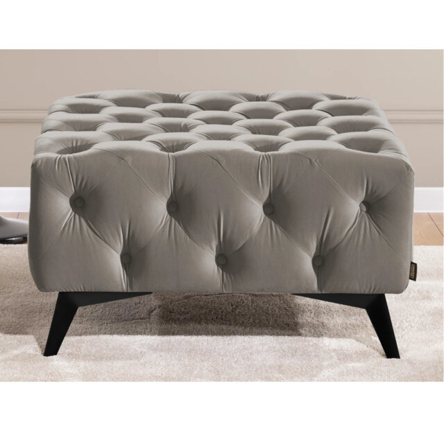 Whitby 80cm Wide Velvet Tufted Square No Pattern Footstool Ottoman
