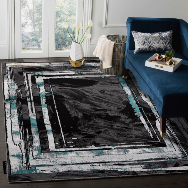 Modern de Luxe rug for the living room, bedroom, frame - textured gray / green