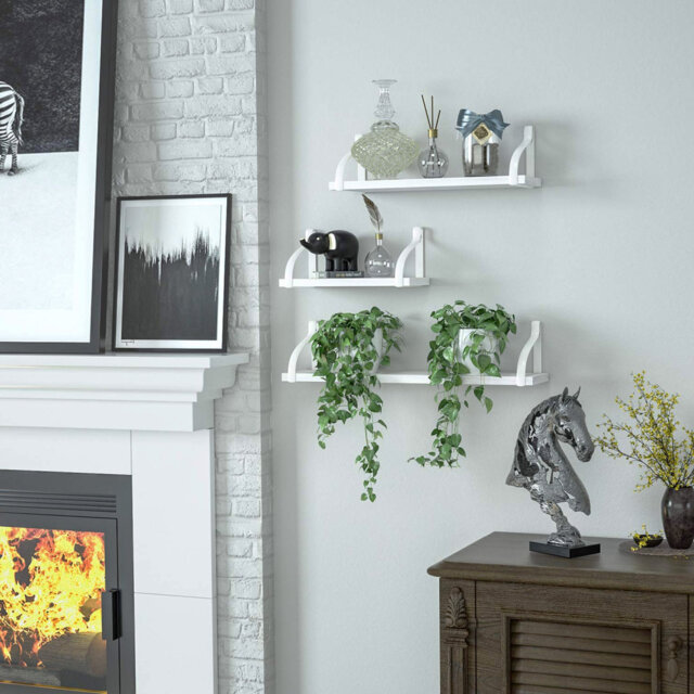 Rustic Shelves, Decorative Wall Shelf Set Of 3, Floating Shelves For Bathroom, Bedroom, Living Room,Kitchen, Office And More, Carbonized Black