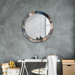 Huldar Round Glass Framed Wall Mounted Accent Mirror in Blue