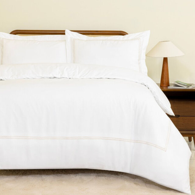 MHG Living Duvet Cover Set Oxford Gold Baratta Stitch Design Cotton Bedding - Includes 2 Pillowcases