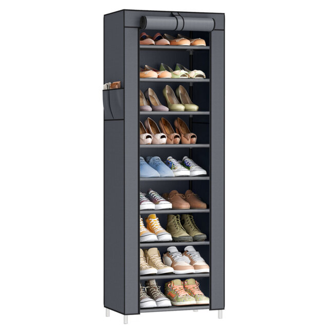 10 Tier Shoe Rack With Dustproof Cover For Closet, Entryway, Holds 20 Pairs Of Shoes, For Sneakers, High Heels, Grey