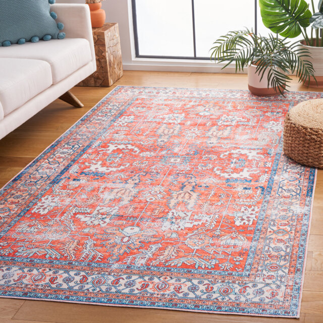 Arizona Dynasty Machine Washable Area Non-Slip Rug In Red & Blue