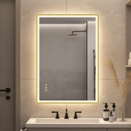 Anti-Fog Rectangular LED Bathroom Mirror, Frameless Gold Spray Edge, Touch Control Mirror