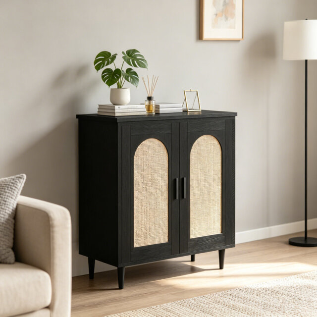Rattan Sideboard Cabinet with Adjustable Shelves - Sturdy MDF Construction, Easy Assembly for Dining Room, Kitchen & Entryway