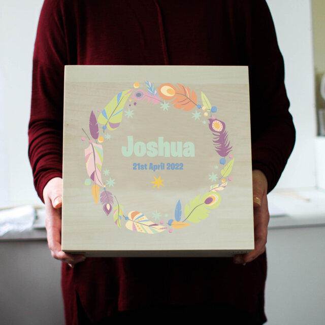 Jestude Personalised Keepsake Box, Feather