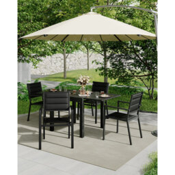 Stackable Patio Chairs Set of 4, Outdoor Aluminium Dining Chairs with Armrest 300Lbs Weight Capacity, Outdoor Patio Furniture Wider Seat for Balcony,