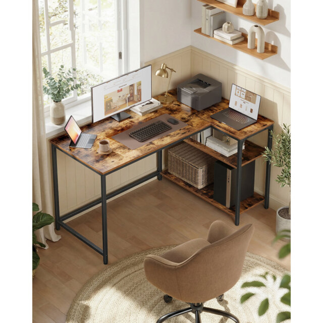 Corner Computer Desk With Adjustable Storage Shelves
