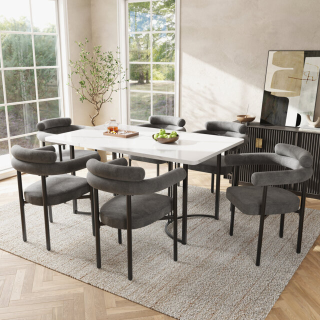 Modern Marble Dining Table & Velvet Armchair Set â 140cm Table + 4 Luxe Fabric Chairs