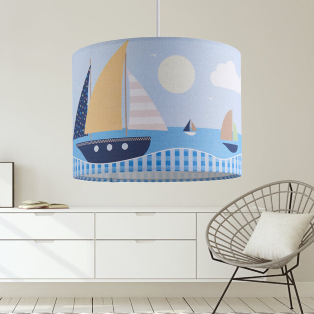 18cm H Fabric Lamp Shade in Multicoloured Sailing Digital Print