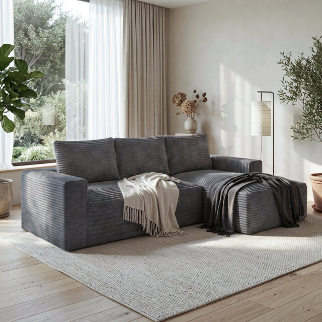 3 Seater Corner Sofa L-Shaped Corduroy Sofa 2.4m
