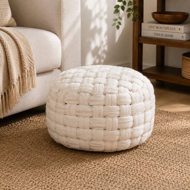 Kresten 48cm Wide Round Solid Colour Pouffe Ottoman
