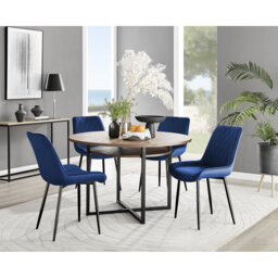 Adler Modern Round Dining Table Set with Shelf & 4 Luxury Velvet Dining Chairs