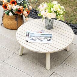 Solid Wood Round Coffee Table, 70 Cm, Indoor/Outdoor, Slatted Top