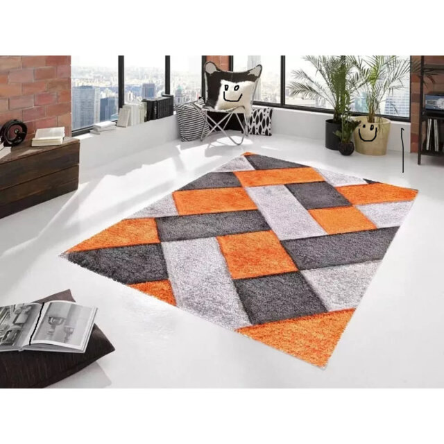 3D Shaggy Rugs Modern Geometric Design Large Area Rugs For Living Room Bedroom Thick Fluffy Floor Mats Small Door Mat_ORNG*