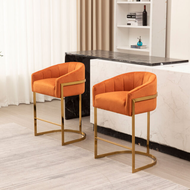 Johnnice 68.6cm Velvet Upholstered Bar Stool with Gold Frame