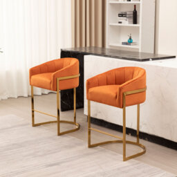 Johnnice 68.6cm Velvet Upholstered Bar Stool with Gold Frame