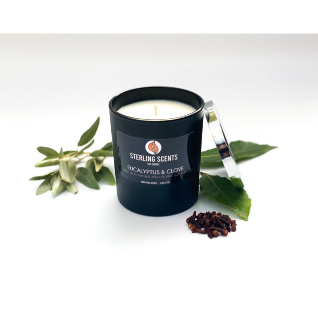 Euculyptus & Clove Scented Jar Candle with Glass Holder