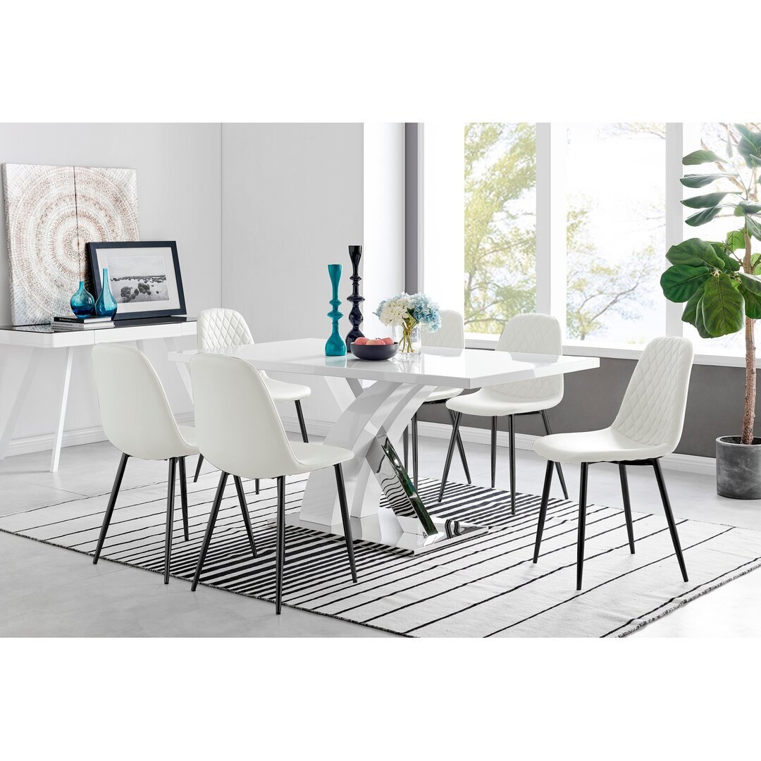 Marietta Chrome Metal and White High Gloss Dining Table Set