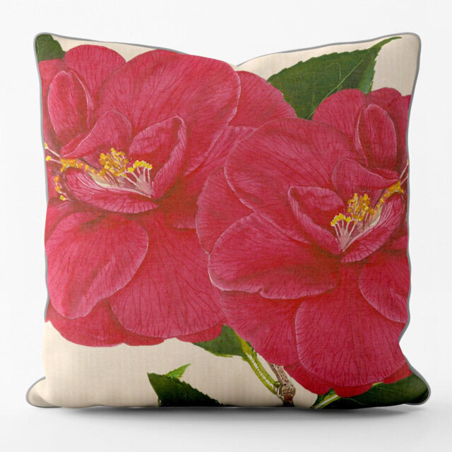 Hulbig Cotton Floral Pink/Green Square Euro Cushion with Filling
