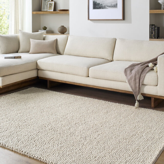 Hazar-Hand Woven Ivory Beige Taupe Wool Global Fringe Living Dining Bedroom Rug