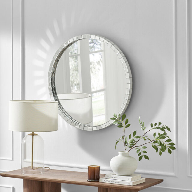 Bernelle Mosaic Glam Round Bedroom Hallway Wall Mirror - Bold Retro Disco Inspired Style
