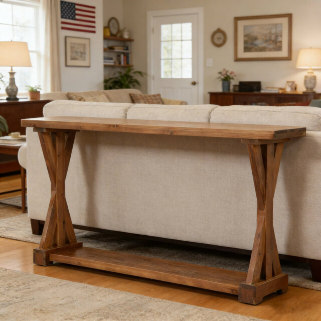 63-Inch Solid Wood Console Table, Narrow Sofa Table behind Couch, Farmhouse Entryway Table with Storage, for Living Room, Hallway