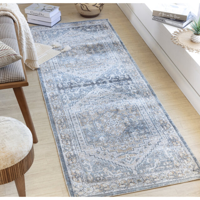 Machine Washable Traditional Boho Navy Blue Area Rug