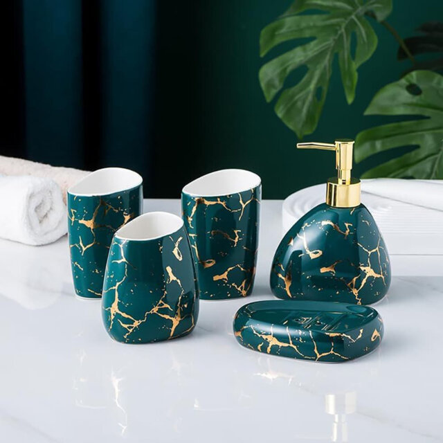 6-Piece Modern Ceramic Bathroom Set: Soap Dispenser, Toothbrush Holder, Tumbler, Tray