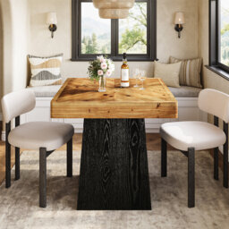 "Solid Wood Square Dining Table for 2-4, 31.5"" Farmhouse Kitchen Table with Parquet Top & Tapered Base for Small Space"