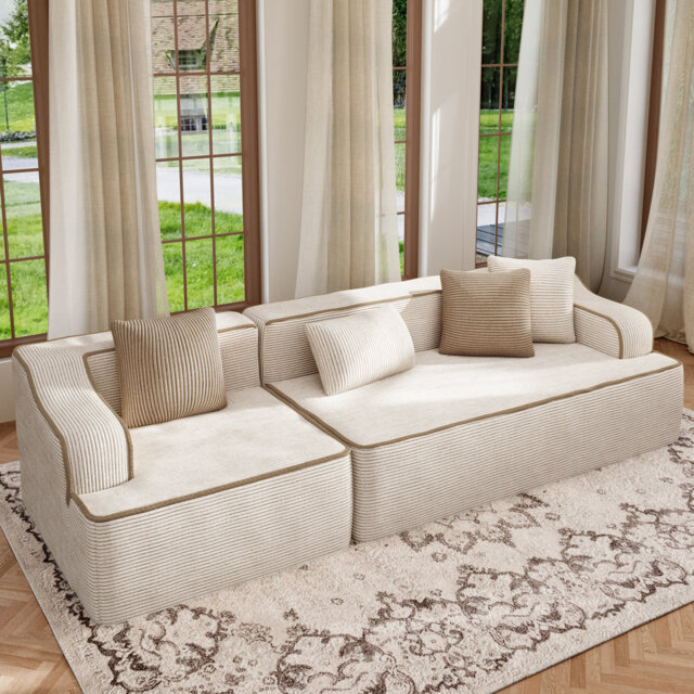 3 Seat Sectional Sofa, 267cm Wide Modern Soft Sofa Couch , No Assembly Required, For Living Room Office Apartment