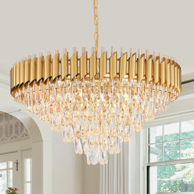 Modern 29 inch crystal pendant light with golden finish rose gold tube E14 Base (excluding bulb)