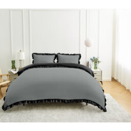 Luxury Embroidered Frill Polycotton Duvet Cover Set with Pillowcases Soft Easy Care Breathable Bedding