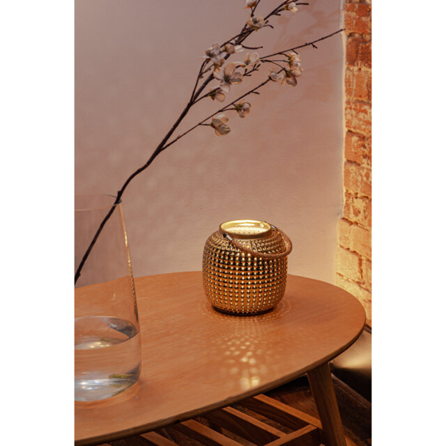 Lantern Porcelain Table Lamp- Dark Ceramic Light with Asian Inspired Cutouts