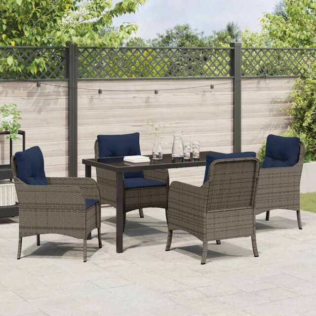Garden Dining Set With Cushion Grey Poly Rattan Outdoor Furniture Patio