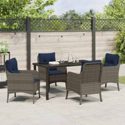 Garden Dining Set With Cushion Grey Poly Rattan Outdoor Furniture Patio