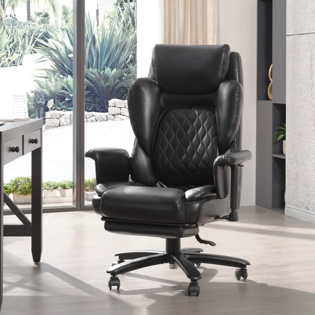 500lbs Big And Tall Office Chair With High Back, Heavy Duty Desk Chair With Foot Rest , Reclining Executive Office Chair With Adjustable Lumbar Suppor