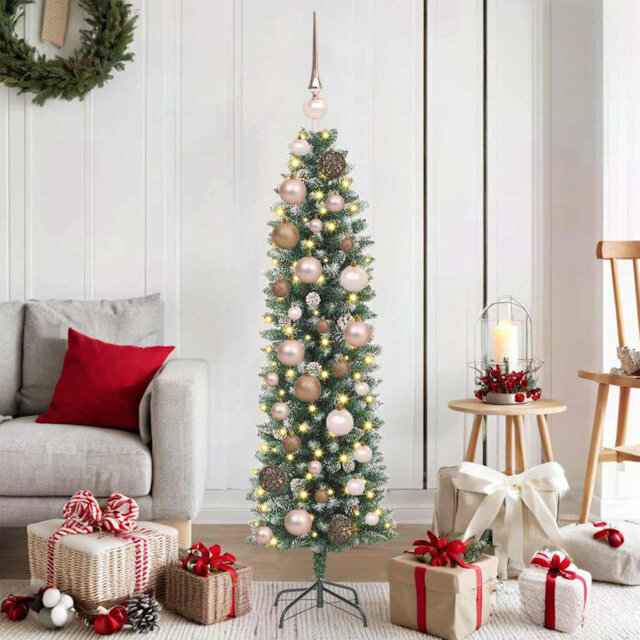 vidaXL Artificial Slim Christmas Tree with 150 LEDs Green