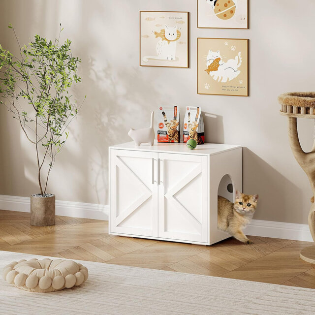 Cat Litter Box Enclosure,Hidden Litter Box Furniture for Cats,Wooden Litter Box Enclosure Furniture,Side End Table