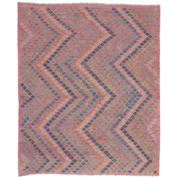 Handwoven Kilim Wool Pink Rug